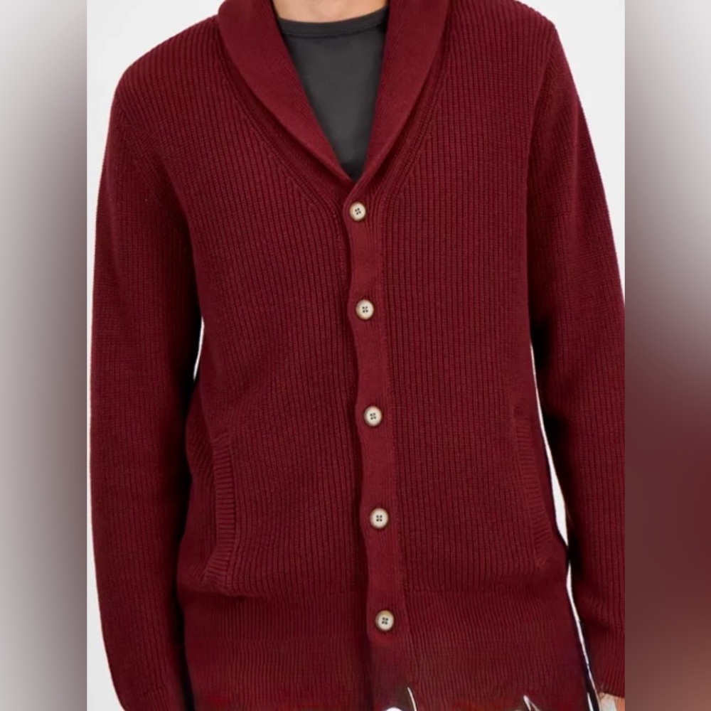 NWT SUN & STONE MENS
MAROON SHAWL COLLAR
SWEATER. XXL